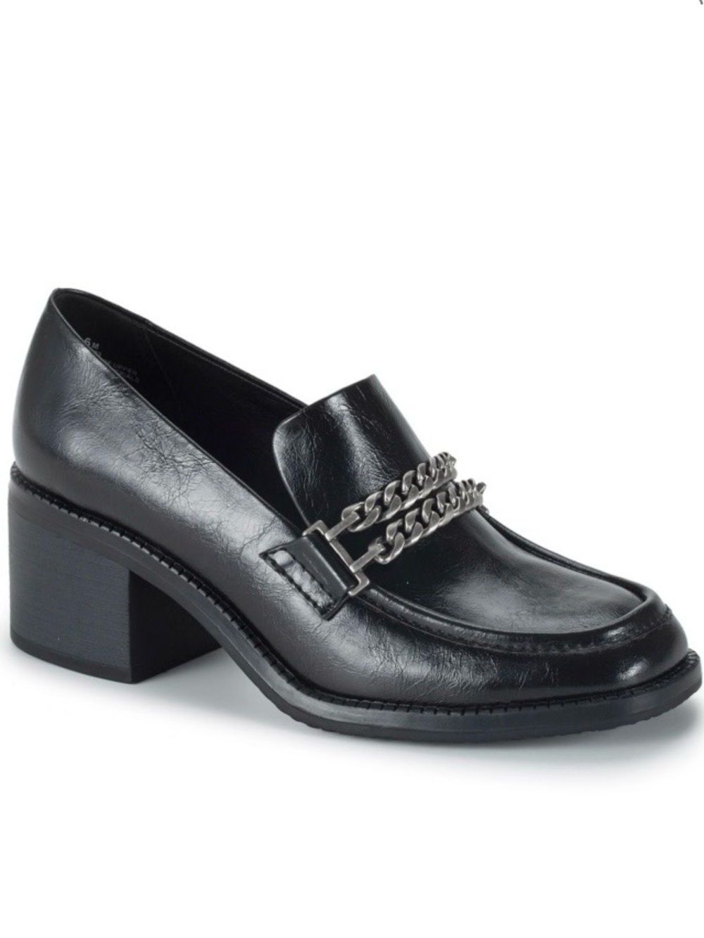 BareTraps Black Chain-Trim Block Heel Loafer